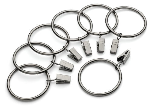 Silver Also known as Rings with Curtain Clips / Curtain clip rings / Drapery Rings / Curtain Rings with Clips/ Drapery Clip Rings 1.5-inch Metal Curtain Rings with Clips and Eyelets Set of 14 