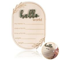 Baby Announcement Sign, 5.91x4.13 Inch Wooden Hello World Baby Name Sign Newborn Announcement Sign Birth Announcement Plaque for Home Hospital Nursery