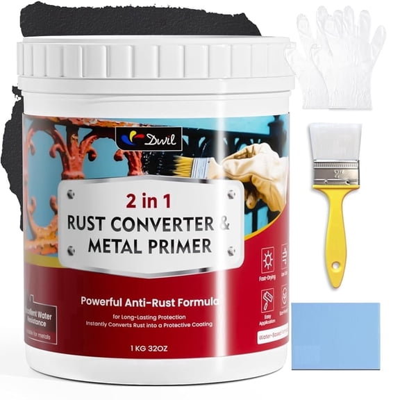 DWIL Rust Converter for Metal, 2 in 1 Rust Converter Paint and Primer, Converts Rust to Long-Lasting Protective Coating, Anti Rust and Rust Prevention Paint, No Sanding or Primer Needed, Black, 32 oz