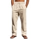 thumbnail image 2 of Pantalones largos de lino para hombre, de color liso, para primavera y verano, estilo fino, de imitación de lino, informales, rectos, con cordón ajustable, de color liso, 2 of 9