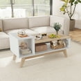 thumbnail image 2 of Gymax Coffee Table 43'' Center Table w/ Stepped Tabletop & Storage Compartments, 2 of 10