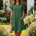 thumbnail image 4 of ClodeEU Women's Collar V Neck Short Sleeve A Line Midi Shirt Dress with Pockets,Casual Loose Dress Green,Women's Plus XL, 4 of 6