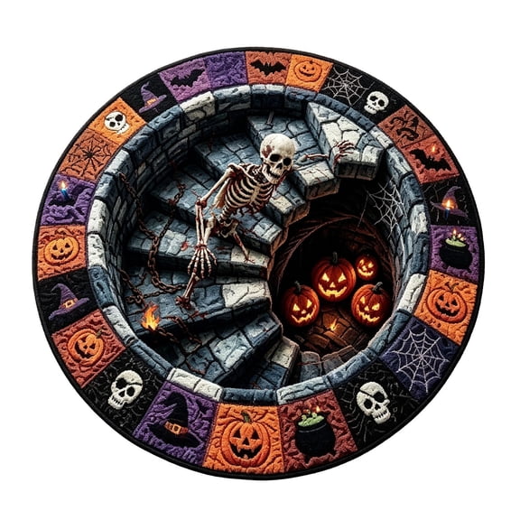 Halloween 3D Illusion Round Rug, Spooky Circular Floor Mat – 15.7" Washable Soft Polyester Carpet for Entryway & Seasonal Home Decor