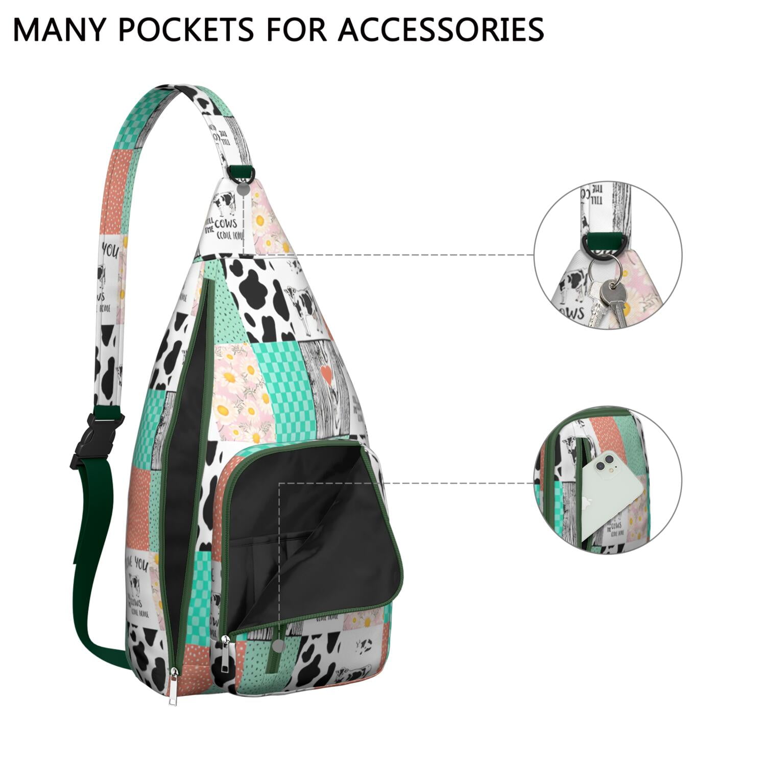 Highland Cow Print Canvas Sling Bag - Rustic Farmhouse Crossbody Backpack for Men & Women, Cute Cow Lovers Shoulder Daypack (Black & White Cow Pattern, Funny Farm Design, Unisex Casual Rucksack)
