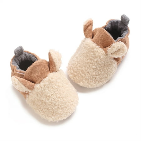 Loliuicca Newborn Baby Winter Shoes Contrast Color Warm Flats with Cute Ears