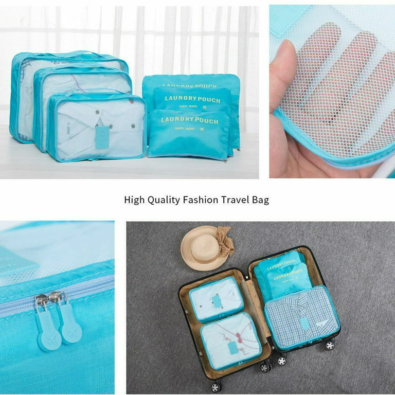 6pcs/set Travel Storage Bag for Clothes Luggage Packing Cube Organizer Suitcase Blue Stars in Navy