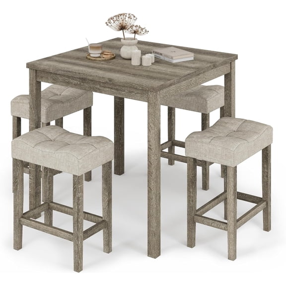 5-Piece Counter Dinner Height Table Set, Indoor Modern Rectangular Dining Table Furniture Set for Kitchen, 35 inch Dining Table with 4 stools (Natural)