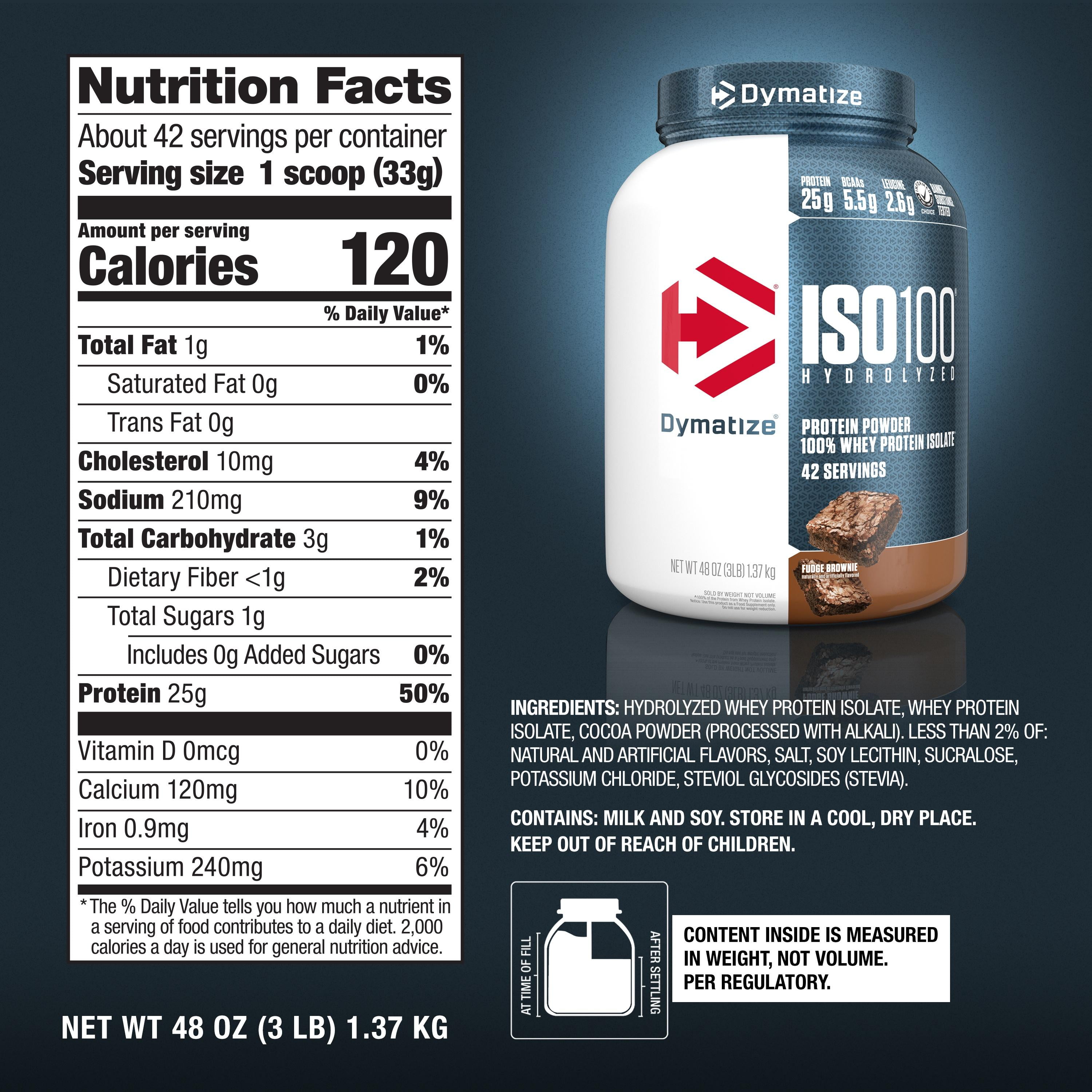 Dymatize ISO100 Hydrolyzed Whey Isolate Protein Powder, 25g Protein, Fudge Brownie, 3 Lbs