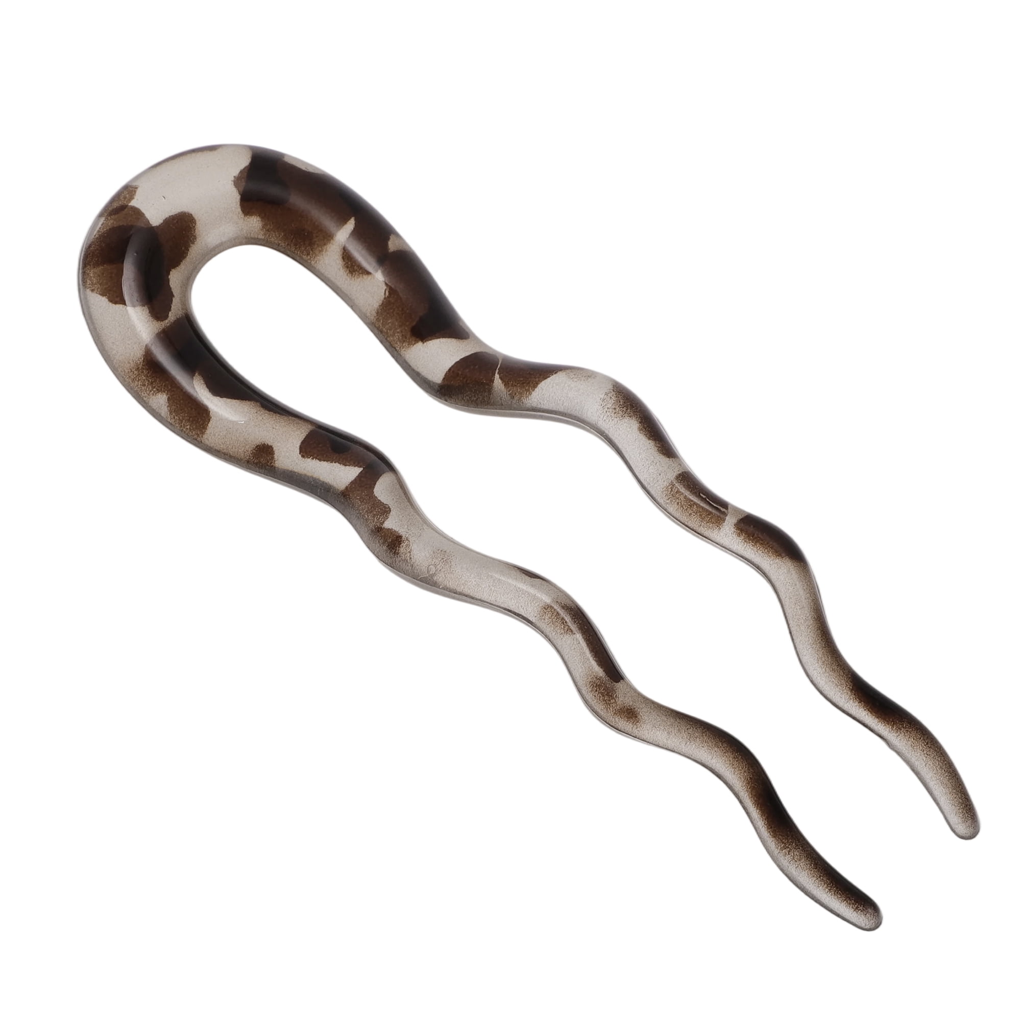Unique Bargains U-shaped Hair Pin 5.12"x1.57" 1 Pc Transparent White, Dark Brown