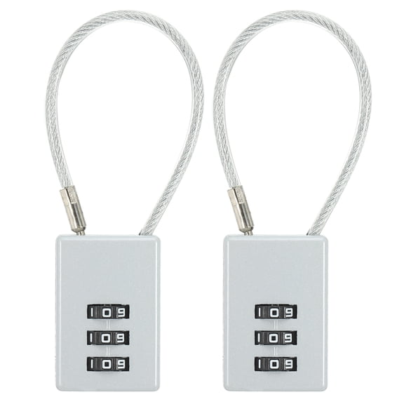 Uxcell 2 Pack 3 Digit Combination Lock, Helmet Padlock Cable Lock Locker Lock with 0.44Ft Flexible Security Steel Lock Wire for Bike Locker Travel Luggage, Grey
