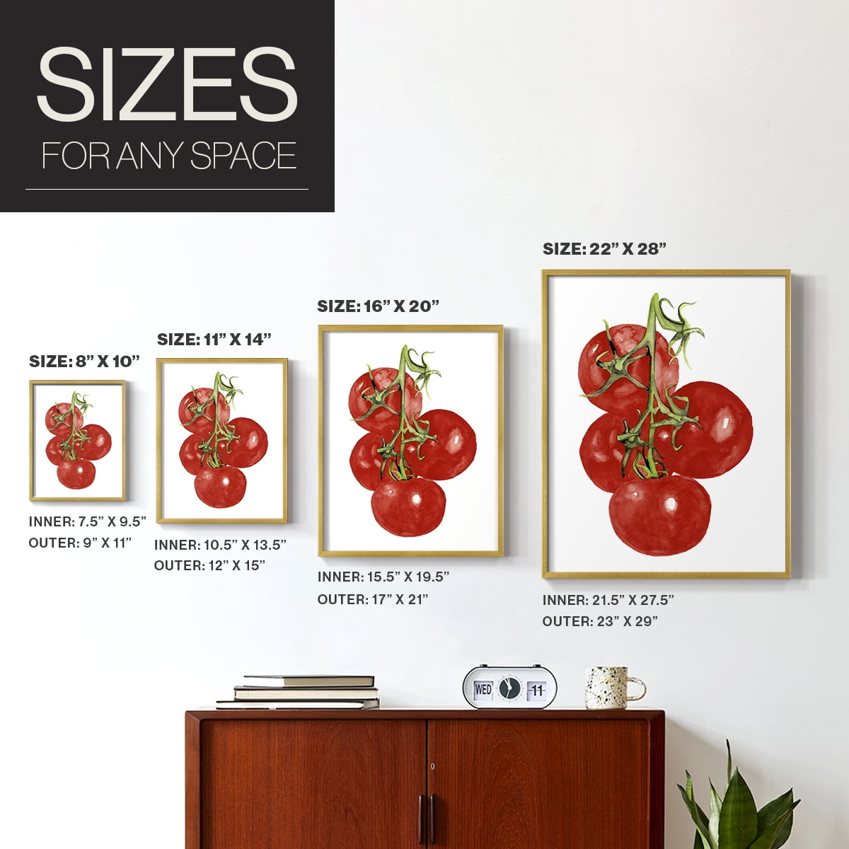 Watercolor Veggie IV Framed Print in Gold Solid Wood 11 x 14 Framed Print