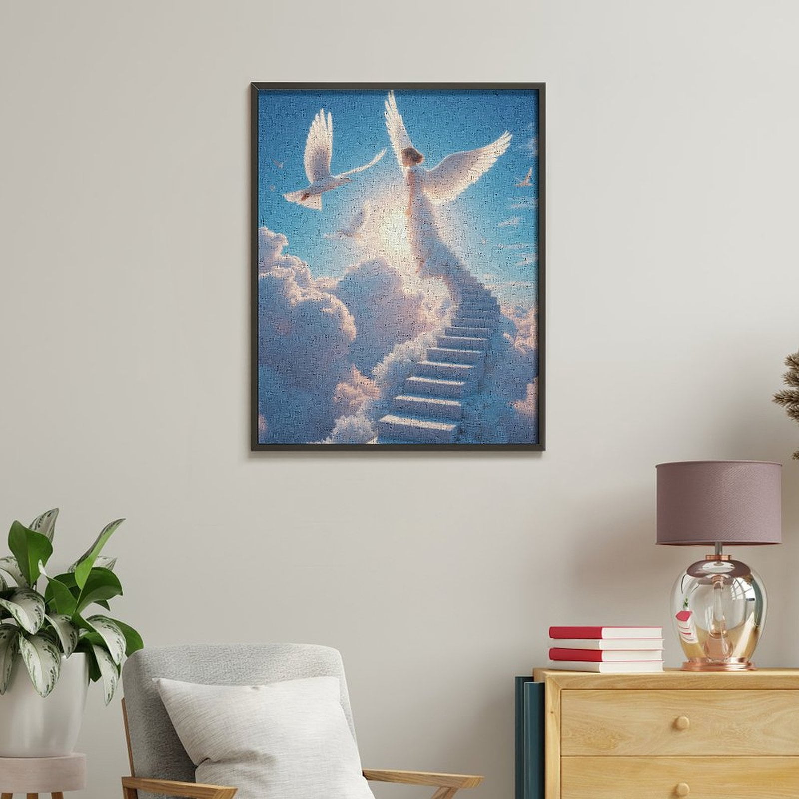 Paint By Numbers Kit for Adults Beginner - Angel Clouds Stairs Doves Sky DIY Canvas Painting Kits for Adults, Frameless Paint By Number for Adults for Home Wall Decor 16x20 Inch