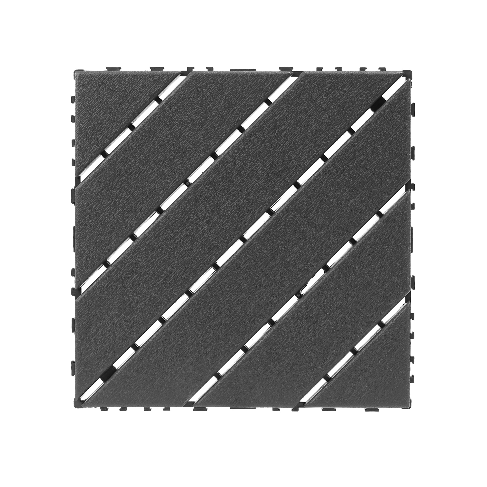 Interlocking Decking Tiles 12x12 in, Waterproof Plastic Flooring for All-Weather Use, DIY Patio Tiles for Backyard Poolside Balcony, Dark Gray, 44pcs