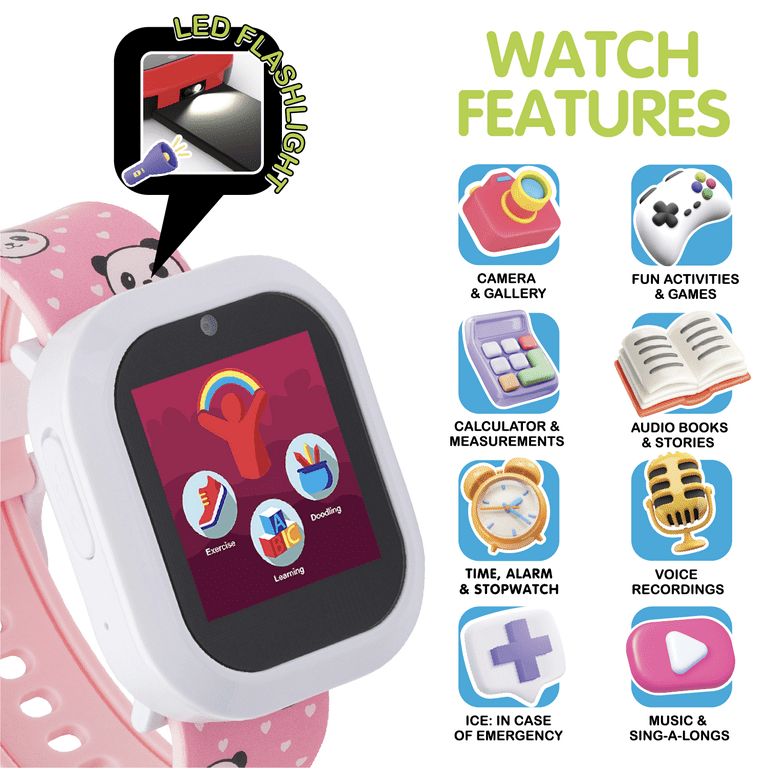 iTech Jr Kids Girls Fuzzy Black White Panda Smartwatch with iTech Jr Kids Girls Fuzzy Black White Panda Smartwatch with
