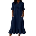 thumbnail image 2 of Ynynloco Women's Summer Cotton Linen Half Sleeves Button Down Casual Loose Ruffle Midi Dress with Pockets, 2 of 8
