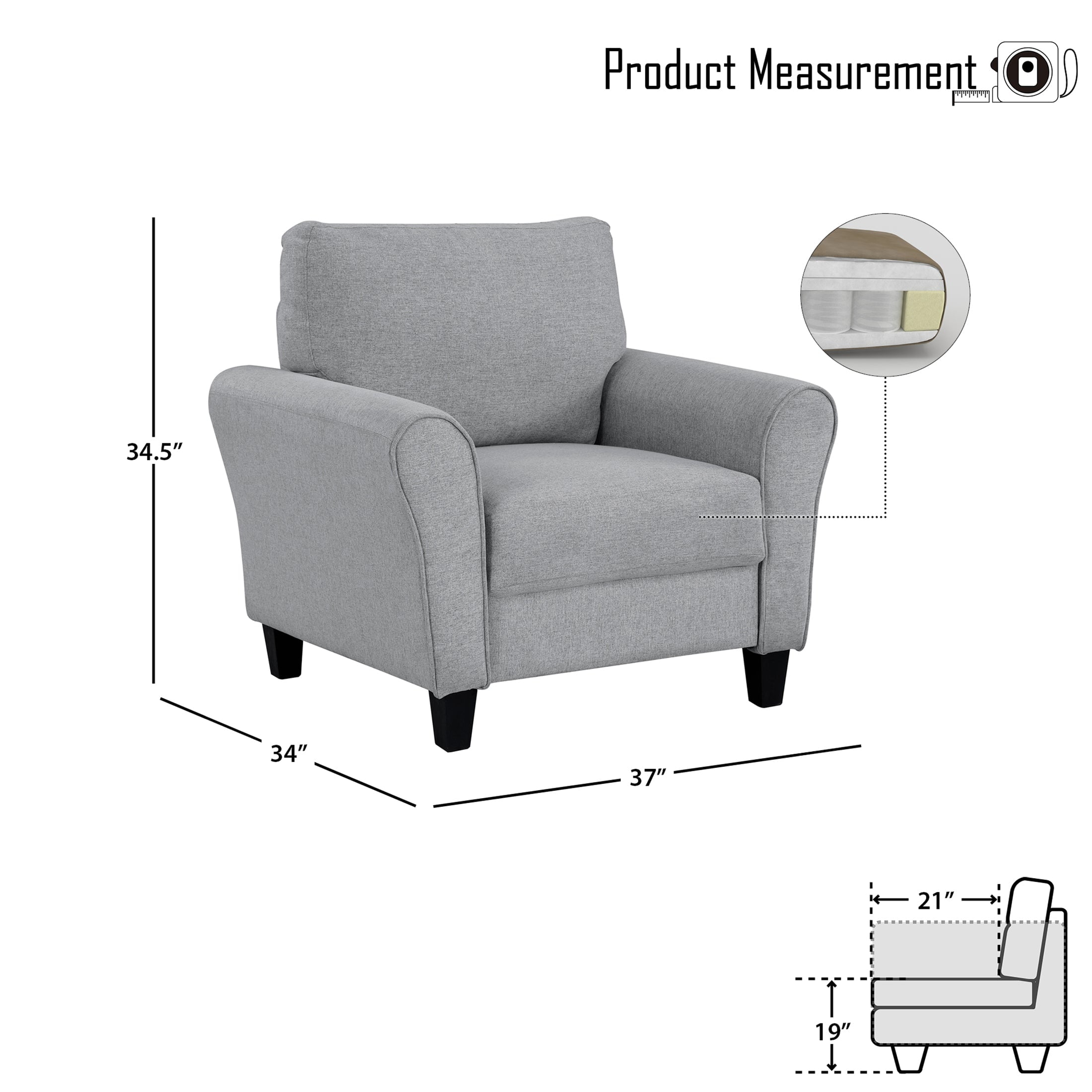 OakvillePark Eunice Fabric Upholstered Living Room Chair, Dark Gray