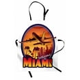 thumbnail image 1 of Florida Apron, Welcome to Miami Airplane Palms and City at Sunset Graphic Circle, Unisex Kitchen Bib with Adjustable Neck for Cooking Gardening, Adult Size, Burnt Orange Indigo, by Ambesonne, 1 of 4