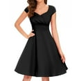 thumbnail image 2 of Vestido elegante de mujer con cuello en V y corte en A - Manga corta, cintura entallada, color liso, versátil para informal/trabajo - Mezcla de poliéster, 2 of 6