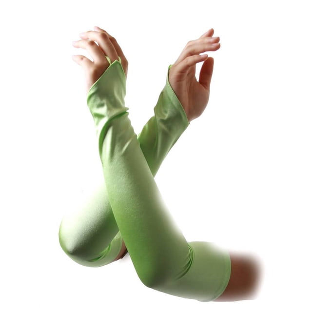 Ladies One Finger Silk Gauntlet Opera Gloves- Lime