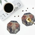 thumbnail image 4 of Picia Elephant in Smoke Printed Leather Coasters for Drinks, 4" Drink Coasters Set of 4 for Tabletop Protection, Handmade Luxurious Home Décor and Housewarming Gift -Octagon, 4 of 6