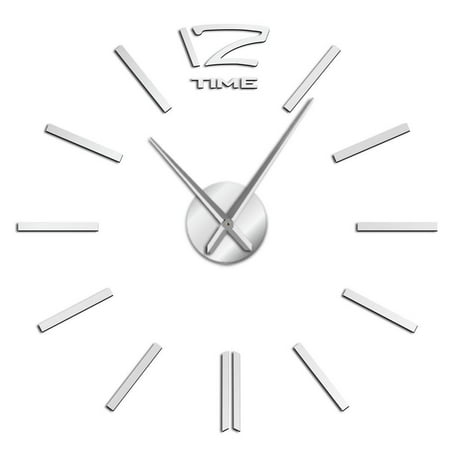 Creative 3D Frameless Wall Clock Stickers, DIY Modern Decorative Clocks for Living Room, Bedroom, Office - Easy to Install, Large 3D Clock Design (Silver,27in)