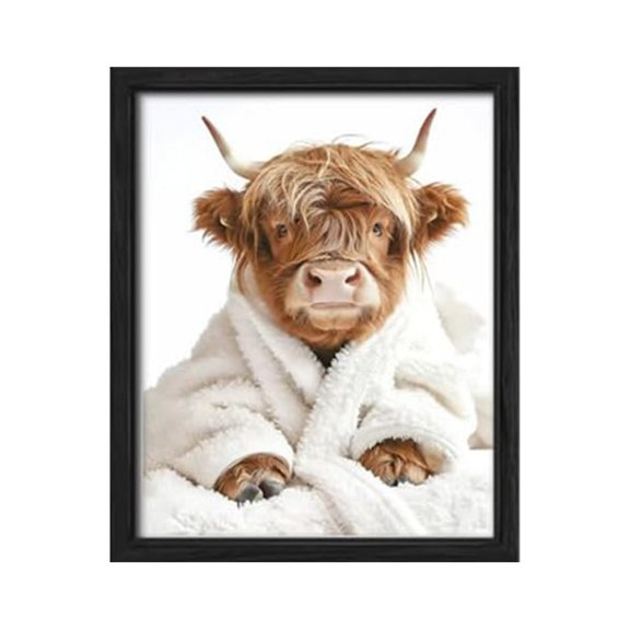 Olilia Highland Cow Wall Art - Highland Cow Print and Bull Wall Art Cow Wall Decor Cow Pictures Wall Decor | Farmhouse Pictures Cow Print Animal Bull Pictures for Wall (8x12 Black Framed)