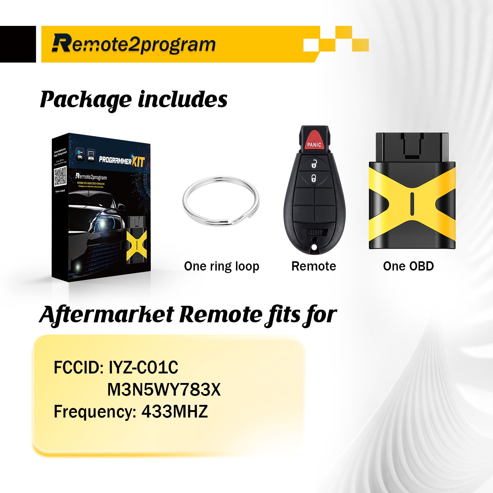 Car Key DIY Programmer/OBD paring Bluetooth and Smartphone App/No Tool Required and Car Key Fob for Dodge/Jeeep/Chrysler/Volkswagen with FCC: IYZ-C01C/M3N5WY783X