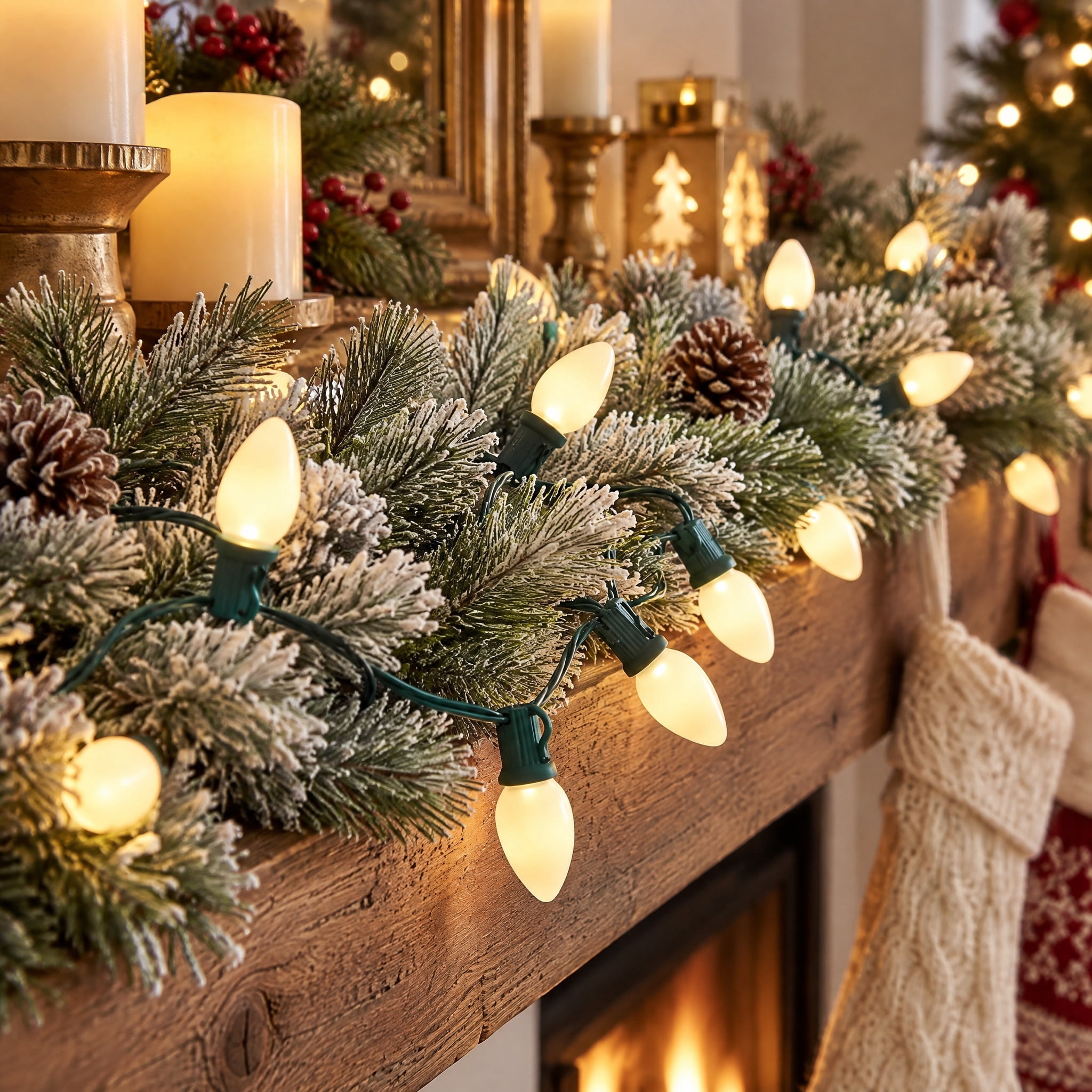 Indoor 20-Count Battery-Operated LED Smooth C3 Christmas String Lights, Warm White, Green Wire, 6.3', by Holiday Time