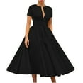 thumbnail image 2 of POTETI Womens Dresses Black Vintage Dress for Women Summer Crew Neck Solid Color Wrinkle Dress Boho Dresses for Women, 2 of 6