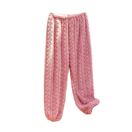 

Avamo Women Pajama Pants Solid Color Sleepwear Fuzzy Fleece Pj Bottoms Winter Warm Plush Lounge Pant Casual Elastic Waist Trousers Pink 2XL