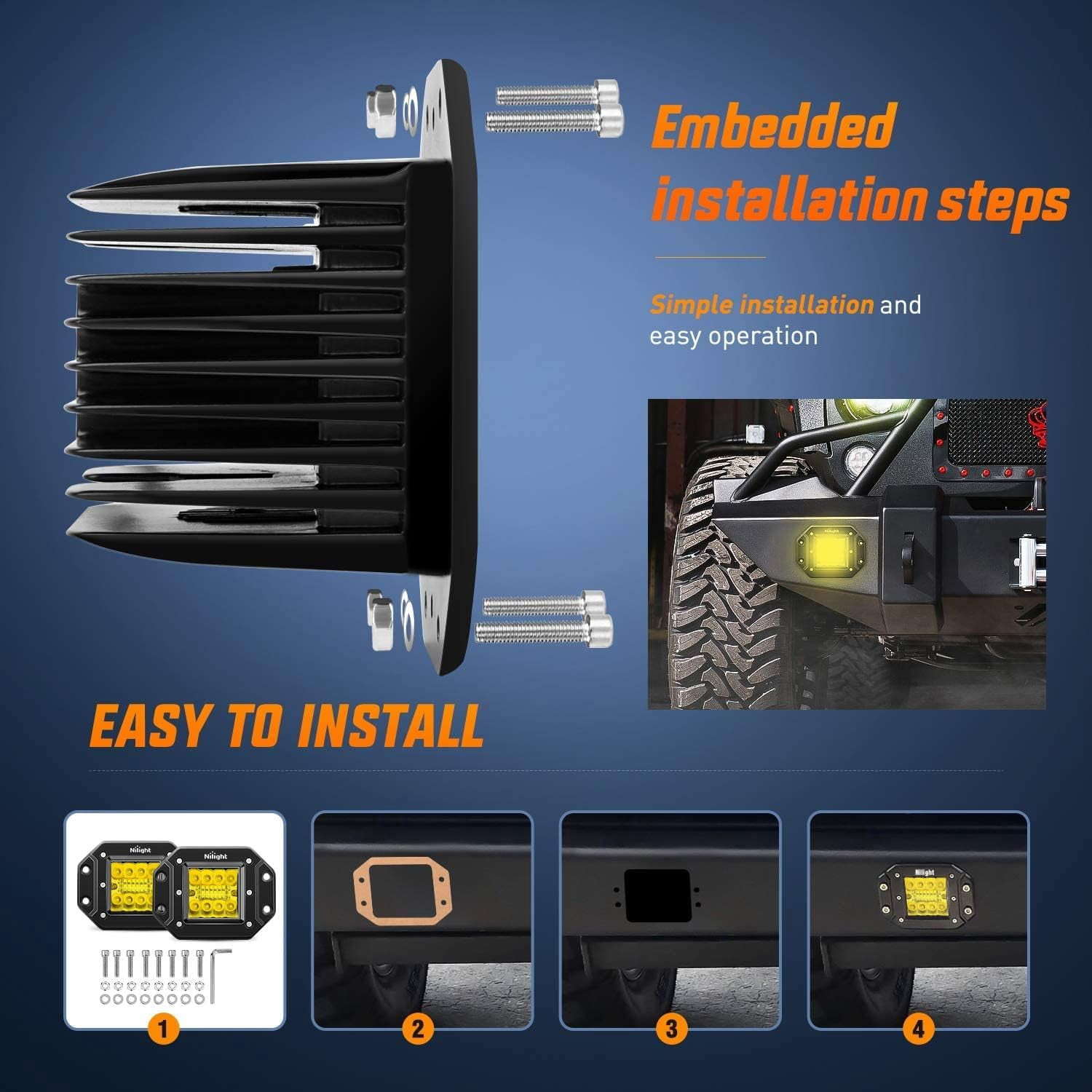 Nilight Flood Combo Beam LED Light Kit for Vehicles with 16AWG Wiring Harness