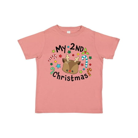 

Inktastic My 2nd Christmas Cute Reindeer with Candy Canes Gift Toddler Boy or Toddler Girl T-Shirt