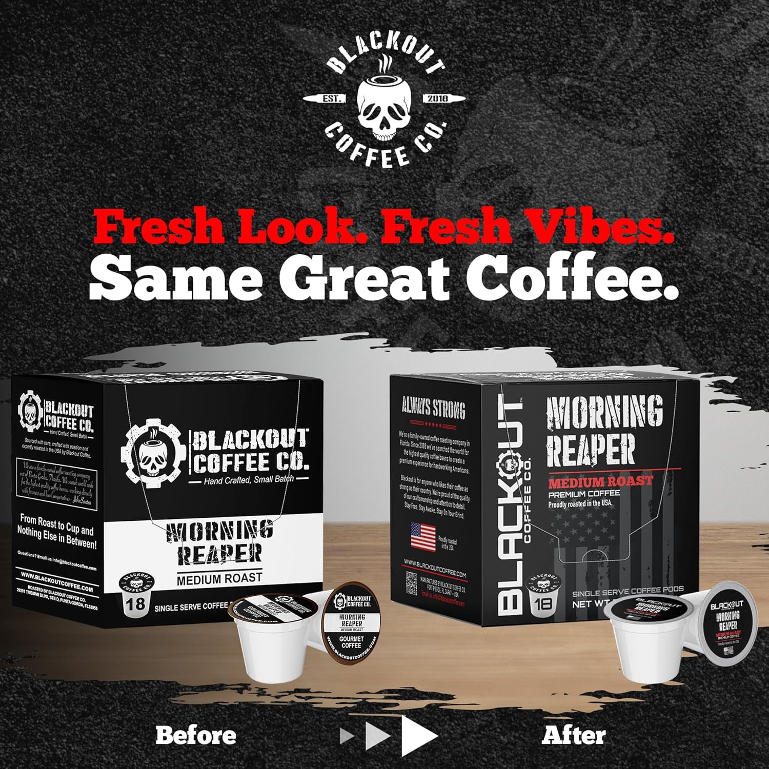 Blackout Coffee Morning Reaper Coffee pods – Medium Roast Coffee Pods, Bold & Smooth Flavor, Aromatic – 18 Count.