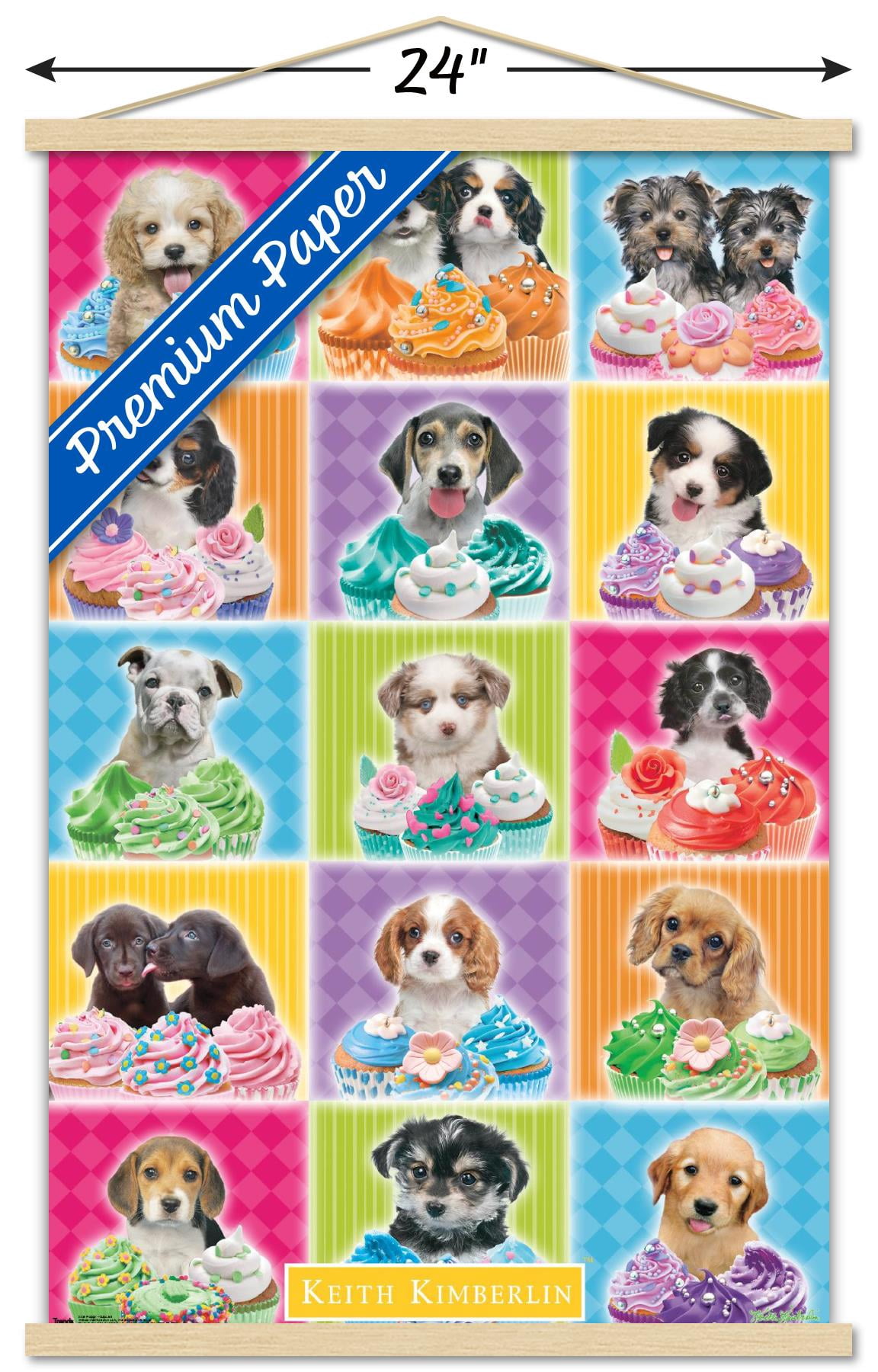 Keith Kimberlin - Puppies - Cupcakes Wall Poster with Wooden Magnetic Frame, 22.375" x 34"