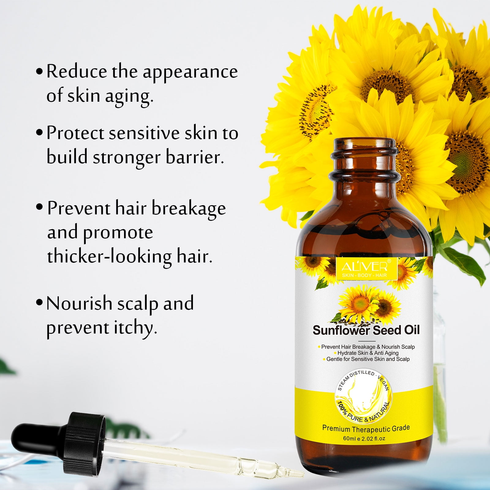 Aliver Sunflower Seed Oil 2oz Gentle for Sensitive Skin and Scalp 100 Pure Carrier Oil Moisturizing Nourishing For Skin Face Hair Prevent Hair 1Pack Walmart