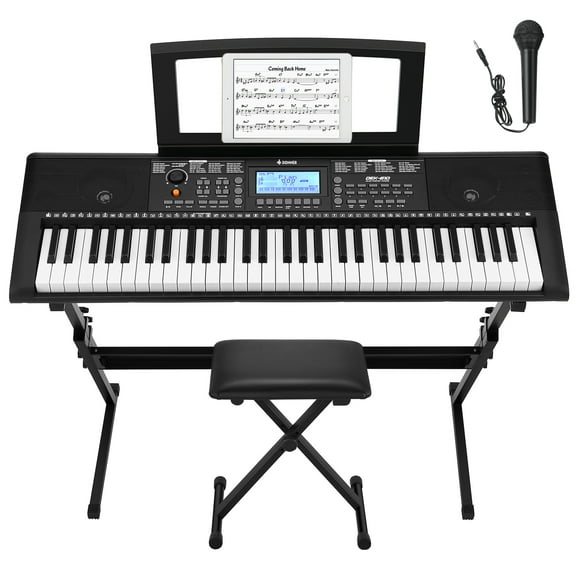 Donner Piano 61 Key LCD Electric Keyboard Full-Size Keys DEK-610 Beginner, Include a Music Stand, Keyboard Stand, Stool, Microphone and Piano Course App, Supports MP3/USB MIDI