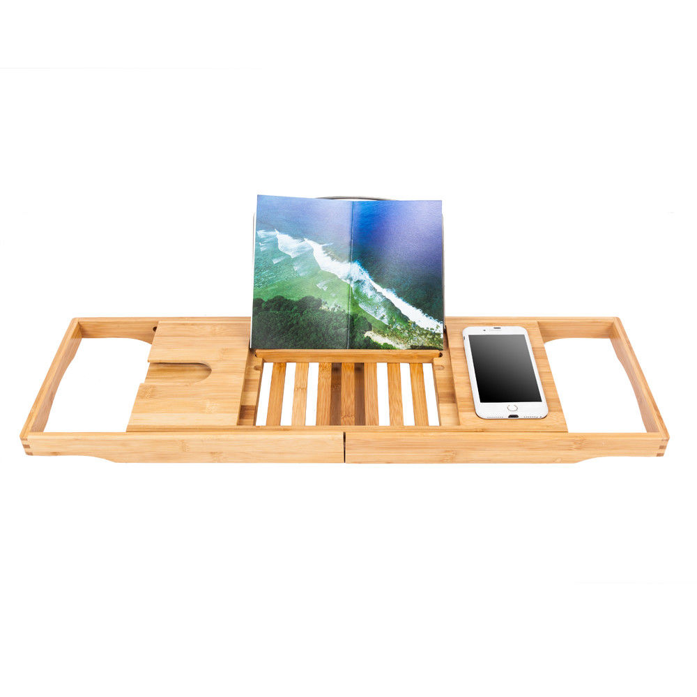 Zimtown Book Tray Shelf Bamboo Bathtub Caddy, Brown - image 4 of 5