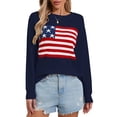 thumbnail image 2 of Flag Sweaters for Women Y2K American Flag Memorial Veterans Independence Day Crewneck Fall Winter Knitted Stried Sweaters Warm Long Sleeve Jumper Tops Alsol Lamesa, 2 of 6