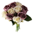 thumbnail image 1 of Ramo de rosas artificiales de 12 cabezas, paquete de flores de simulación, decoración del hogar, adorno de flores falsas para bodas, blanco púrpura Eigraketly HA7941-06B, 1 of 6
