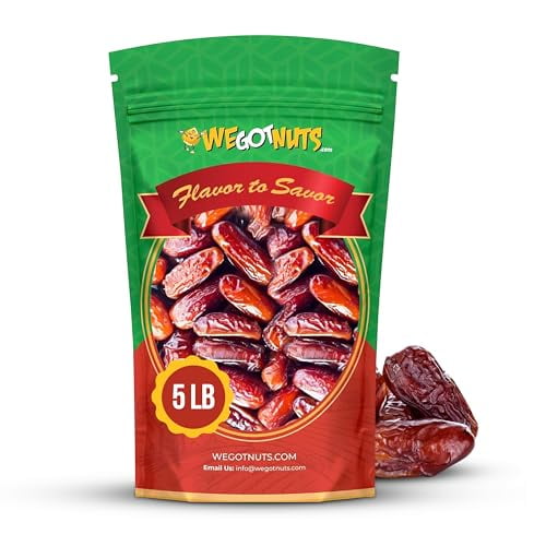 We Got Nuts Pitted Dates, Sweet Chewy Dried Fruit Snack, Kosher, 5 lb, 80 oz, Resealable Bag