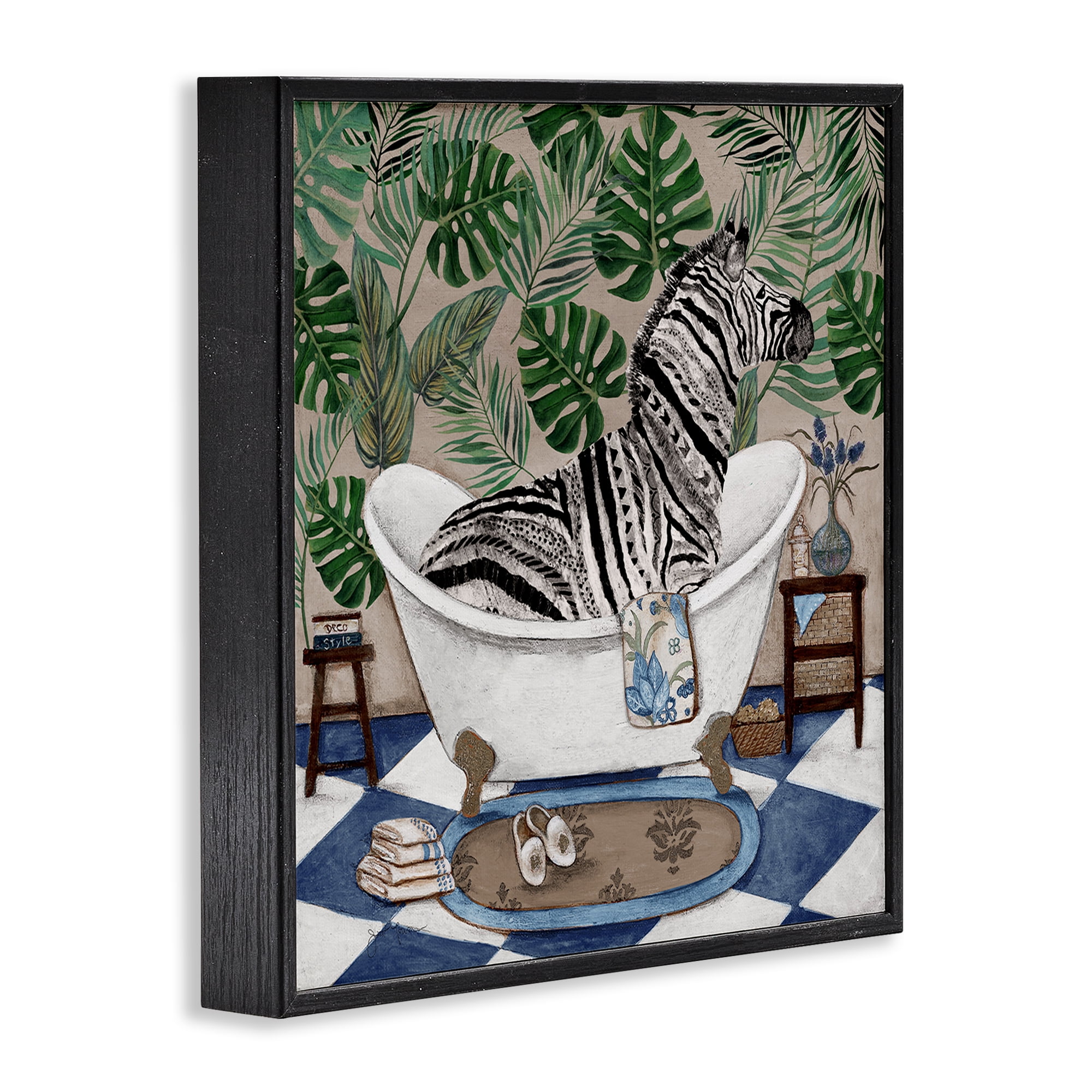 Stupell Industries Zebra in Tropical Bathtub Black Framed Giclee Art, design by Janet Tava