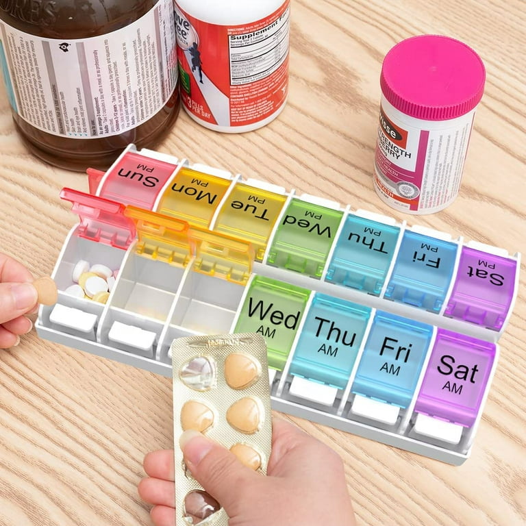 WLOOZI VNKRIV 2 Pack 7 Day Pill Box Organizer Weekly Medicine Vitamins Storage  Container Travel 
