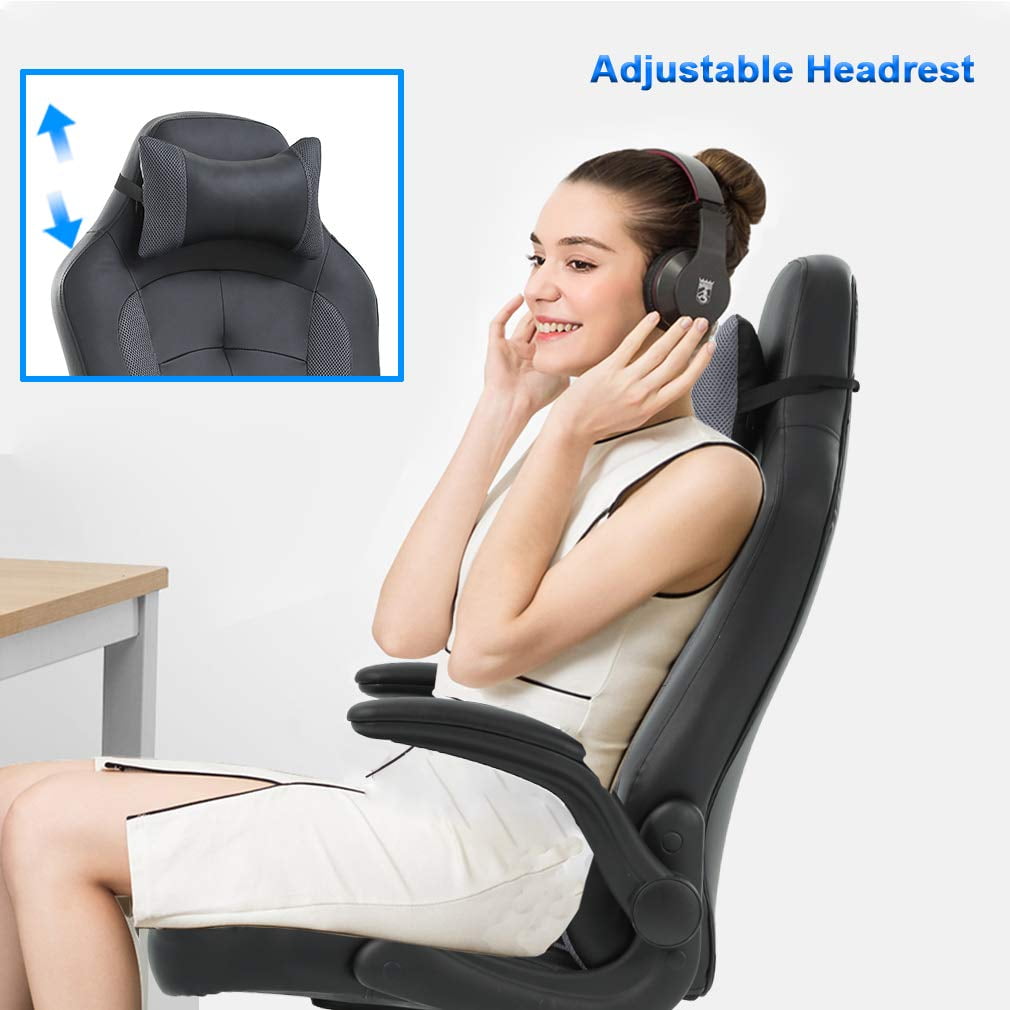 Dkelincs PC Gaming Chair Ergonomic Office Chair with Lumbar Support Headrest Adjustable Computer Desk Chair for Adults, Gray