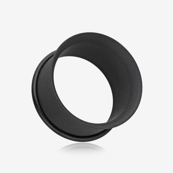 A Pair of Matte Black Steel Single Flared Ear Gauge Tunnel Plug