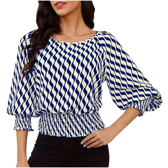 Lovskoo Summer Tops for Women 2024 Round Neck Short Sleeve Solid Color Trendy Band Bottom Comfortable Breathable Blouses Tops Blue