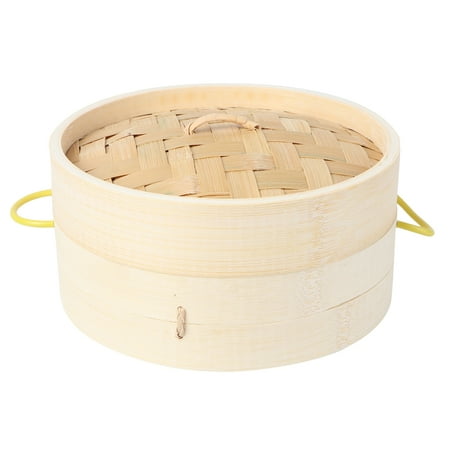 

2pcs Bamboo Steamer with Handles Round Steamed Buns Steamer Cooking Tools for Home Kitchen (18cm Steamer+Cover)