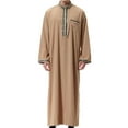 thumbnail image 3 of KIHOUT Clearance Men's and Big Men's Long Sleeve Shirt Standing Neck Pocket Long Shirt Muslim Robe Arab Middle Robe Long Style Embroidered, 3 of 9