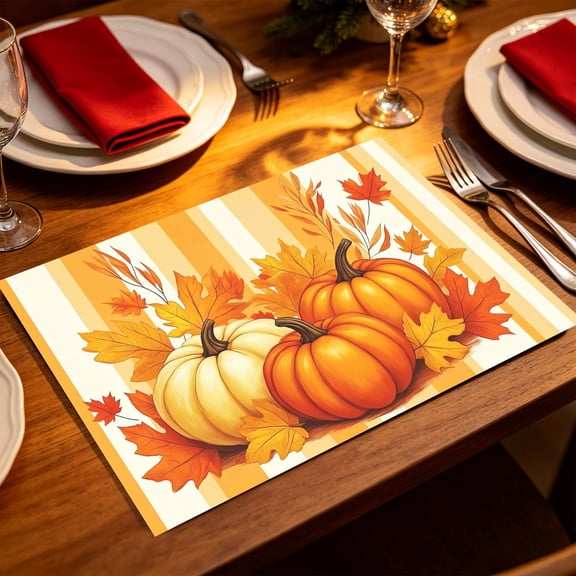 1/4/6PCS Watercolor Fall Harvest Pumpkin Table Place Mats 11.8x11.72 inch Thanksgiving Family Festival Dining Table Decor
