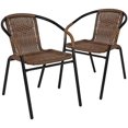 2 Pack Black Rattan IndoorOutdoor Restaurant Stack Chair with Curved