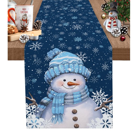 Boanket Navy Blue Snowman, Table Runner - 48 Inch Long, Kitchen Dining Table Runner Dresser Scarves, Winter Christmas Fantasy Snowflake Farmhouse Home Decor for Coffee Table Wedding Party Banquet